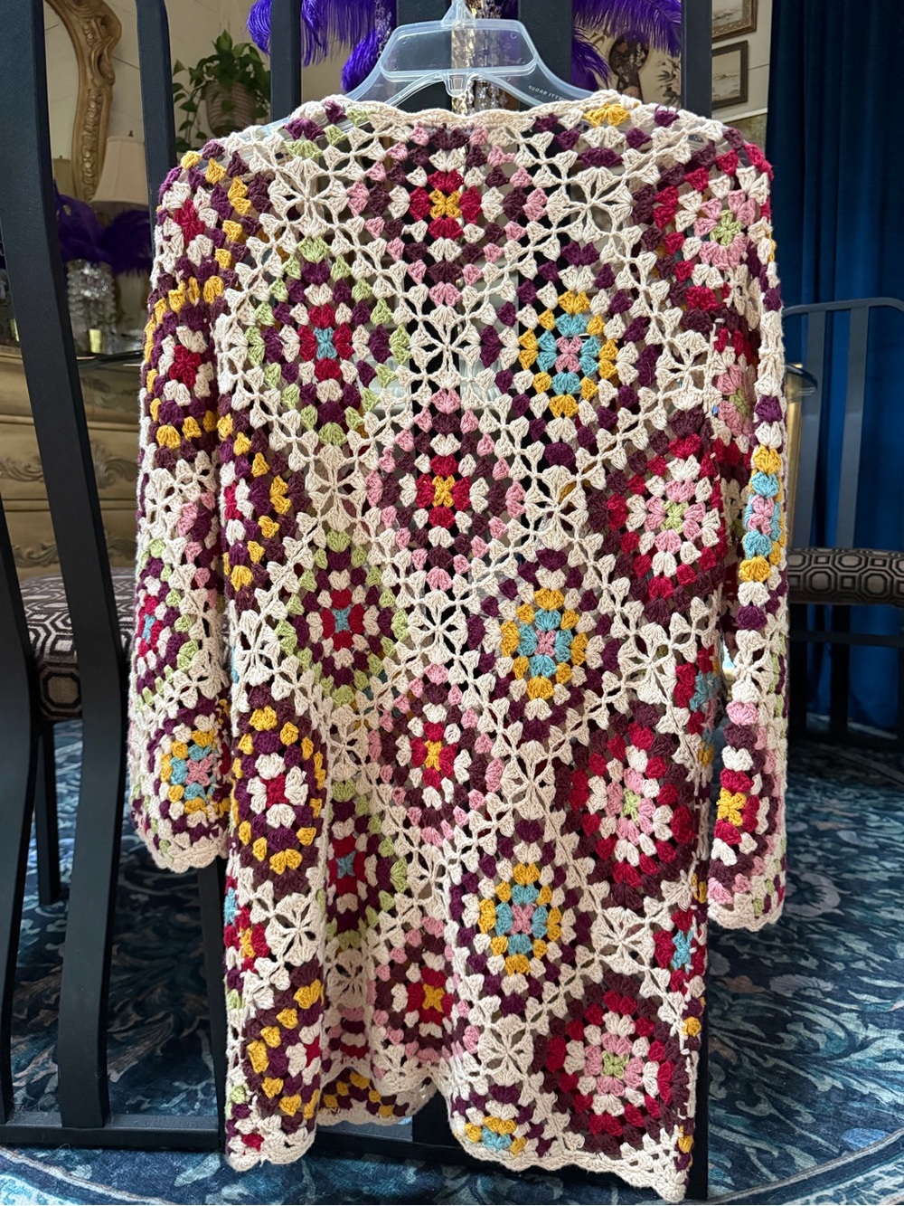 Johnny Was Multicolor Crochet Tie-Front Cardigan with Cream Trim, Stevie. - Picture 5 of 6